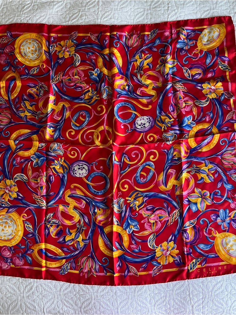 Celine Vintage Multicolor Silk Scarf